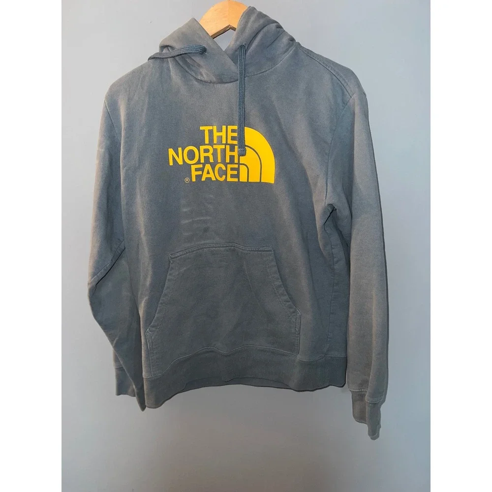 The North‎ Face Mens Hoodie Small Blue Yellow Half Dome Logo Pullover Sweatshirt